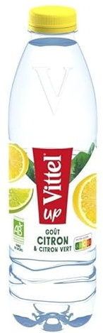 Vittel Up – Agua con sabor a limón y lima orgánica, 1 l, refrescante y orgánica para una hidratación saludable, paquete de 4