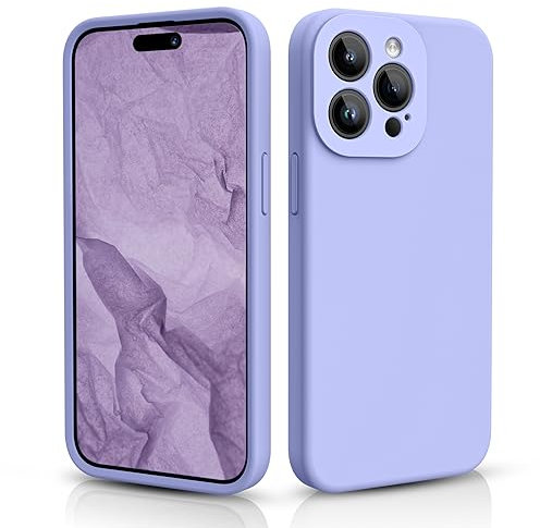CALOOP Slim-Fit for iPhone 15 Pro Max Case,Skin Soft Liquid Silicone,Sturdy Hard Frame Shockproof Cover with Anti-Scratch Microfiber Lining,Full Protection for Screen and Lens,6.7 inch(Light Purple)