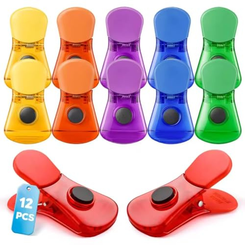 Ninth Five Beutel-Clips, 12 Stück, Lebensmittelchips, Snackbeutel, Verschlussclips, farbiger Kühlschrankmagnet, luftdichter Clip für Zuhause, Küche, Aufbewahrung