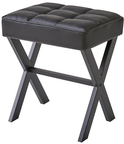 IBUYKE Square Make-up Hocker mit X-Bein Fußstütze, PU Fußstütze Hocker, Ottoman Sitz Eitelkeitshocker, Multi-Use als Kleiner Beistelltisch, für Schlafzimmer, Wohnzimmer schwarz L/G-71B