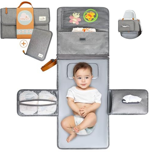 XL tragbare Wickeltasche. Die Wickeltasche ist eine abnehmbare Tasche mit 6 Fächern als Kulturtasche für Babyartikel. Wasserdichte faltbare Wickelauflage ideal als Geschenk für (Pack Extra (Gris))