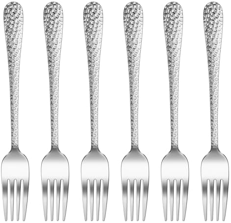 Homikit Dinner Forks 6 Piece, Stainless Steel Table Forks Silver Cutlery Sets for Home/Kitchen/Restaurant, Sturdy & Healthy, Mirror Polished & Dishwasher Safe, Hammered Design