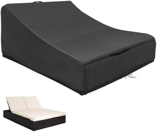 Abdeckung Gartenliege 2 Personen Wasserdicht,Schutzhülle Doppelliege Winddicht, Abdeckhaube Sonnenliege 2 Personen mit Kordelzug und Tragegriff,420D Oxford-Stoff (210 * 160 * 40/90cm,Schwarz)