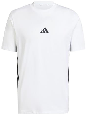 adidas Men's Essential Three Stripes Single Jersey Tee, White/Black, S