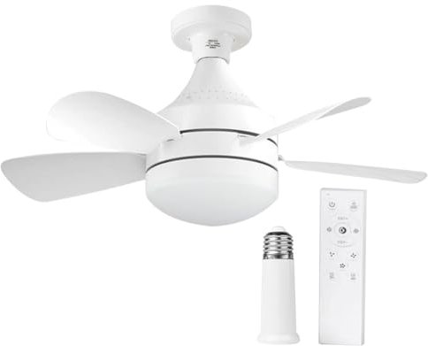 JUCHRZEY Ventilador de techo pequeño de 5 aspas, ventilador de techo blanco regulable, mini ventilador de techo de 3 velocidades con luz LED para porche, oficina, garaje, restaurante