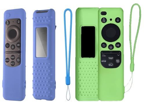 2 Pezzi Custodia Telecomando Compatibile con Samsung 2023 BN59-01432A / BN59-01432J, Custodia Protettiva Compatibile con Samsung Smart Solar Cell Custodia in Silicone Antiurto con Cordino (Verde+Blu)