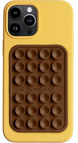 OCTOBUDDY Classic MAX - Silicone Suction Phone Case Adhesive Mount - Hands-Free, Strong Grip Holder for Selfies and Videos - iPhone and Android Compatible - 2.6″ x 3.9″, Chocolate