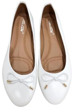 Ladies Flat Ballet Ballerina Pumps Plain Womans Work School Dolly Shoes SZ 3-8 (White, UK Footwear Size System, Adult, Women, Numeric, Medium, 8)