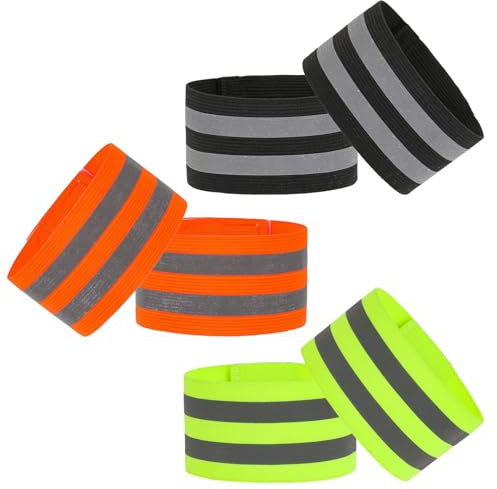 Prasacco 6 Stück Hosenklammer Fahrrad, Elastisch Reflektorbänder Gestrickter Fahrrad Hosen Clips aus Nylon Universal Elastische Hosenschutz für Radfahren Joggen Laufen Haustier (Grün, Schwarz, Orange)