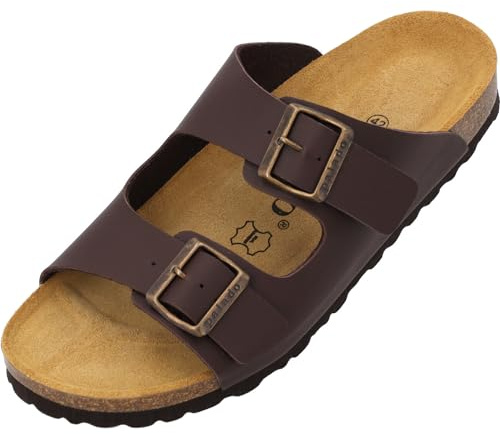 Palado Herren Pantoletten Korfu - Sandalen Made in Spain - bequeme Hausschuhe mit Kork-Fußbett - modische Sommerschuhe Braun UK8 - EU41