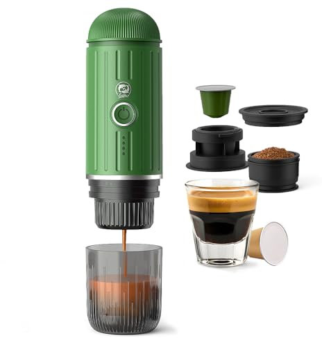 BENFUCHEN Machine à expresso portable pour le voyage, machine à expresso électrique auto-chauffante, mini-cafetière 19 bars pour le camping et la randonnée, pour café moulu et NESPRESSOpods, Vert