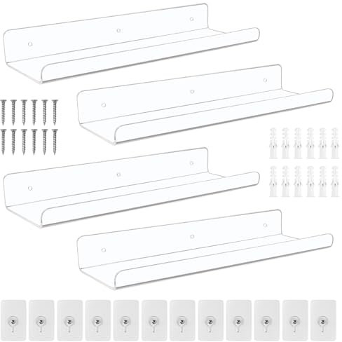 KYYGKY 4 Stück Wandregal Weiß 30cm Regal Zum Kleben Badezimmer Schweberegal Hängeregal Dekorative Wandregale Wand Regal Regalbrett Schwimmender Boden für Wohnzimmer Schlafzimmer Badezimmer Küche