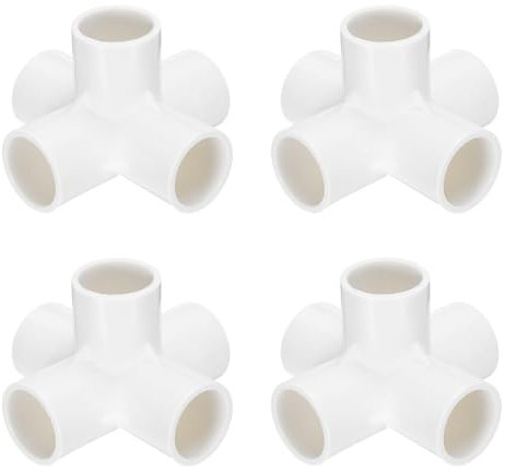 QUARKZMAN 4pz Raccordi per Tubi a 5 Vie Pvc 1 Gomito Connettore Raccordi per Tubi Irrigazione Grado 90 Accoppiamento Gomito per Tubi per Idraulica Fognature Acqua Drenaggio, Bianco