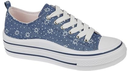 Urban Jacks Ladies Lace Up Platform Sole Canvas Baseball Sneakers 4-8 (Denim, UK Footwear Size System, Adult, Women, Numeric, Medium, 5)