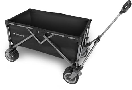 Kinderkraft ROLLSTER, Foldable wagon, 100 kg load capacity, 130 l volume, sturdy steel frame, Oxford 600D fabric, large all-terrain wheels, telescopic handle, compact, easy to transport, Black