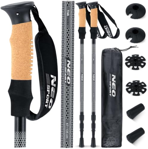 Neo-Sport Walking Stöcke Wanderstöcke Mit Korkgriff Aluminium Teleskop Verstellbar 65-135 cm 2 Stück Schwarz