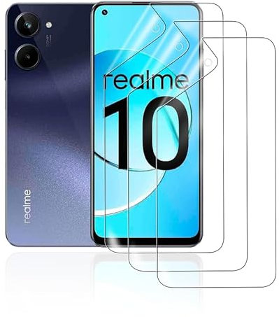 HonJenSeoa Protector de pantalla de película de hidrogel para Realme 10, 3 Piezas película protectora de TPU suave transparente HD Curva 3D de Cobertura Completa Sin Burbujas