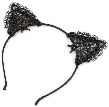 MUNSKT Dentelle Noire avec Oreilles de Chat pour Serre-tête oreilles de chat sexy en dentelle Halloween Pâques fêtes anniversaires
