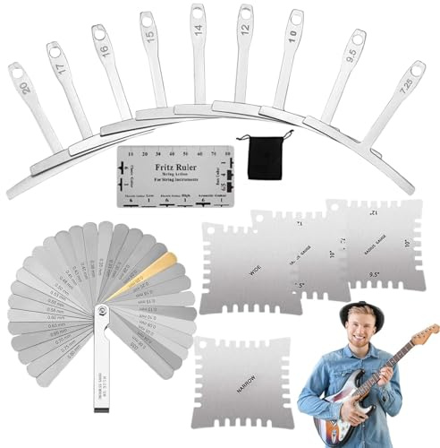 Guitar String Height Gauge - Feeler Gauge with Clear Scale Guitar Setup Tools | Metal Radius Measurer Luthier Setup Kit for Bridge Nut Saddle