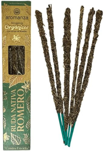 Sahumerio Orgánico Ruda Nativa y Romero con Hojas de Romero Aromanza Argentina - 6 Varillas Naturales - contra Envidia - HOSTENATURA