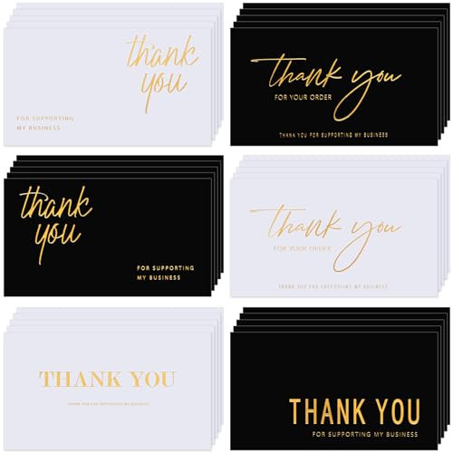 Tenare 120 Stück Dankeskarte für Ihre Bestellung, Kunden-Wertschätzung, meine Visitenkarte, Dankeschön für die Unterstützung für kleine Unternehmer, Onlinehändler, 8,9 x 5,1 cm (Schwarz, Gold)