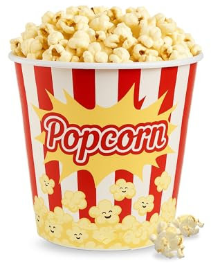 CHEFZOCO Cubo de palomitas, Recipiente para Palomitas, Balde de Palomitas, Envase de Cine para Palomitas, Diámetro superior 13.7 cm, Diámetro inferior 11.7 cm, Altura 12.8 cm, Rojo y Blanco, Plástico
