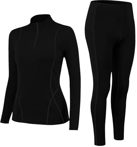 Thermounterwäsche Damen Skiunterwäsche Innenfleece Funktionsunterwäsche Ski | Warme Winter Unterwäsche Set Atmungsaktive Langarm Thermowäsche Weich mit Thermounterhose Thermounterhemd Sport