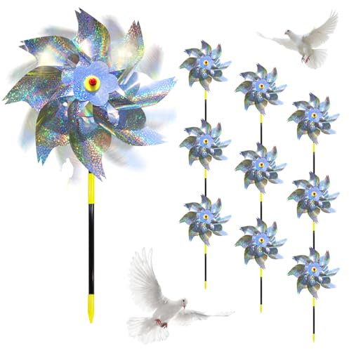 Molino de Viento Reflectante, 10 Piezas Molinillo de Viento Ahuyenta Pajaros, Molinillos de Viento para Pajaros para Proteger Jardines, Huertos, Granjas, Techos