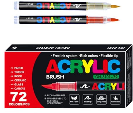 Juego de bolígrafos de pintura acrílica de 36/60/72 colores, punta de pincel suave, agita uniformemente, tinta suave, alta transición de color natural, para tela, lienzo, roca, papel, madera