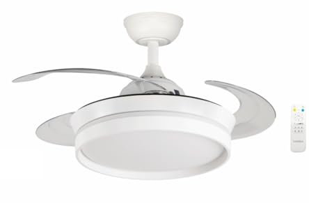 Bastilipo - Ventilatore da soffitto retrattile da 90 cm, motore DC da 30 W, telecomando, luce LED a 3 toni da 28 W, FALESIA COMPACT