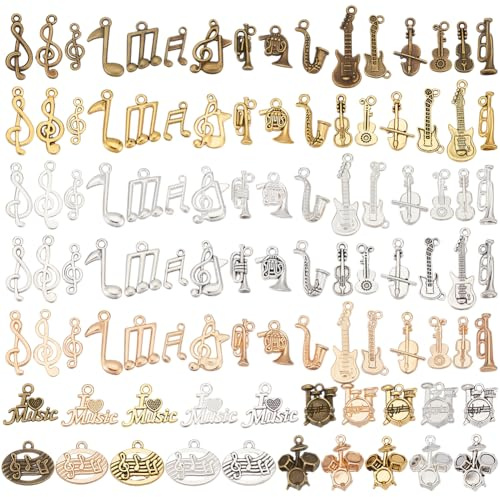 PH PandaHall 100 Stück Musiknoten Anhänger 5 Farben Musik Charms Musiksymbole Musikinstrument Anhänger Zur Schmuckherstellung Schlüsselanhänger DIY Bastelarbeiten 1.5~3.6cm