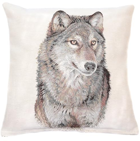 textile idea Kissenbezug 45x45 Gobelin, Deko Kissen mit Motiv, Kissenhülle, Dekokissen, Sofakissen - Wolf 1 STK.