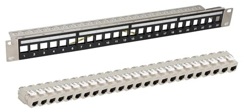 Panneau de brassage CAT7 24 ports, panneau de distribution, montage en rack 19, 24 modules Keystone Cat7, réseau LAN RJ45 blindé, 10 Gbit/s 600 MHz