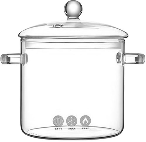 Marmites en verre pour cuisson sur la cuisinière marmite à mijoter en verre transparent 3 L casserole en borosilicate résistante à la chaleur avec poignées intégrées