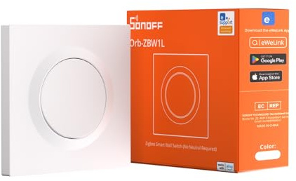 SONOFF Orb-ZBW1L Interrupteur Mural Intelligent Zigbee 3.0, Sans Fil Neutre, 1 Voie 6A, Compatible Alexa/Google/Home Assistant/Zigbee2MQTT