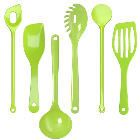 WACA 6-teiliges Kochlöffel Set aus Kunststoff – Hitzebeständig bis 200°C, spülmaschinen- & mikrowellengeeignet – BPA-frei & bruchstabil – Apfelgrün – Made in Germany