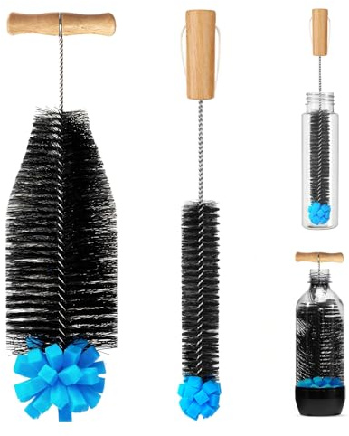 Quelcc 2 Pcs 32 cm Long Bottle Cleaning Brush, with Sponge Head, Compatible with SodaStream Bottles, Glass Drink Bottles, Water Bottles and Hard-to-Clean Containers