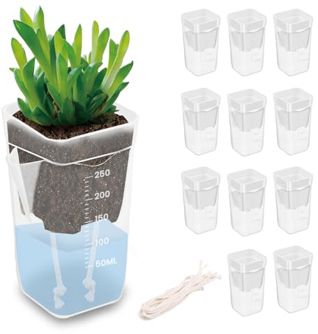 KEGAJEGA Selbstbewässerungstopf Transparent Mini 12 Stück 2,5 Zoll | Doppelschichtdesign Blumentopf mit Bewässerungssystem Skalenlinien Feiner Baumwollkern Pflanztöpfe für Kleine Zimmerpflanzen