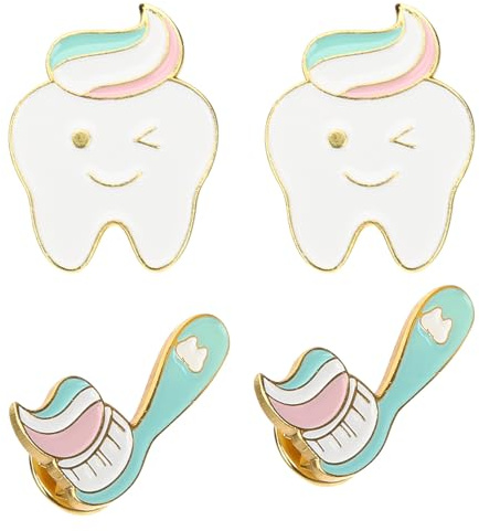 DRESSOOS 4 Stück pack Niedliche Zahn und Zahnbürsten Anstecknadeln aus Legierung Kreative Emaille Pins für Kleidung und Rucksäcke für Weihnachten