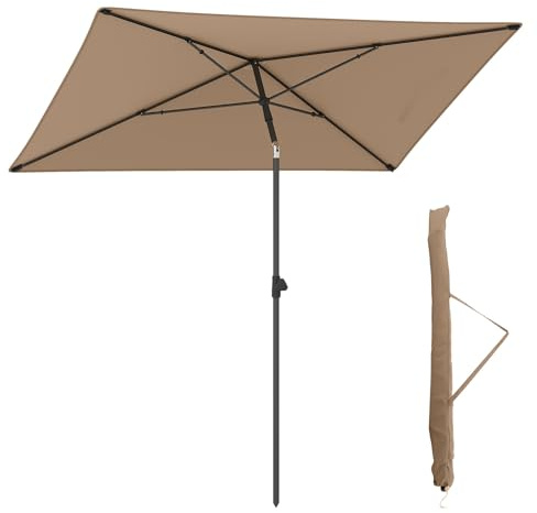 KOMFOTTEU Parasol de Jardin Rectangulaire, 213 x 140 cm, Parasol Inclinable à 30°avec Sac de Transport, Parasols d'Extérier, Hauteur de 245 cm, pour Café, Marché, Balcon, Terrasse (Marron)
