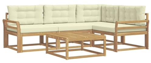 vidaXL Outdoor-Sofagarnitur 5 pcs Weiß und Creme 79 x 79 x 37 cm, Akazienholz Sofa, modernes Outdoor-Möbel, stylische Sectional-Garnitur, wetterfeste Terrasse, Garten Sitzgruppe