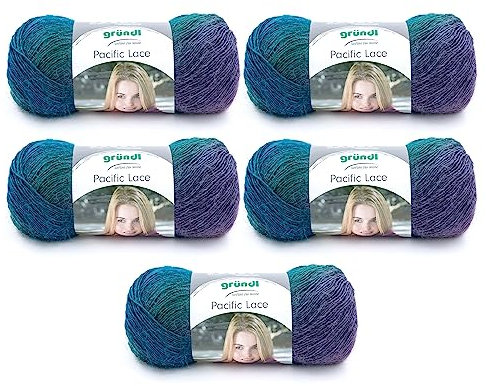 Gründl Pacific Lace (Farbverlaufsgarn mit wollartigem Charakter aus 80 % Polyacryl, 10 % Wolle, 10 % Alpaka, 100 g / 550 m, Nadelstärke: 2,5 mm - 3 mm, 5 x 100 g), Parrot, 36 x 20 x 8 cm