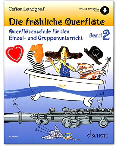 Die fröhliche Querflöte Band 2 - Querflötenschule für den Einzel- und Gruppenunterricht von Gefion Landgraf - Lehrbuch mit Online-Audiodatei und Notenklammer