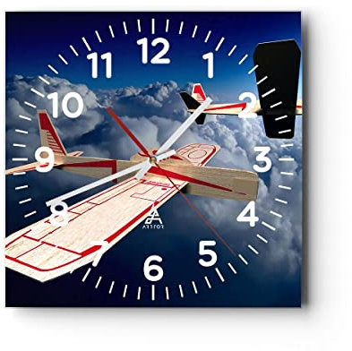 Modern Wanduhr Segelflugzeuge fliegen hoch Modell 30x30cm Quadrat Klein Wand Uhr Glas Analog Zimmeruhren Küche Büro Wohnzimmer Glasuhr Wall Clock Dekoration Design Küchenuhr C4AC30x30-2283