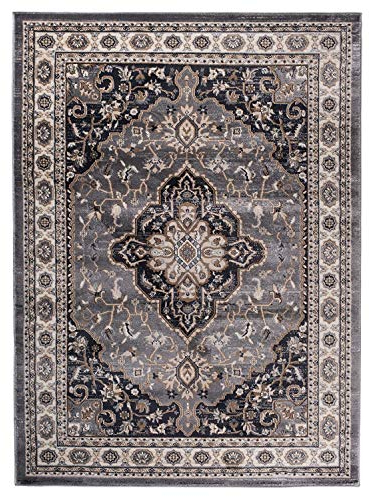 Mazovia Traditioneller Orientalischer Teppich - Weicher Teppich für Wohnzimmer Schlafzimmer Esszimmer - ÖKO-TEX Zertifiziert - AYLA - 120 x 170 cm - Grau