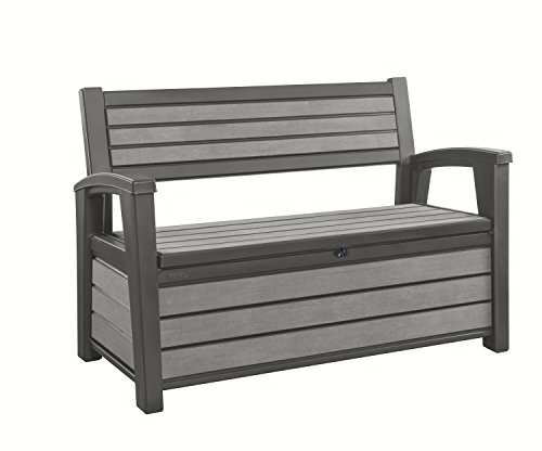Keter Hudson Bench 2-in-1 Garden Bench and Cushion Box, 227 L Storage Space, Anthracite, 132.7 x 62.1 x 89 cm, Weatherproof, Outdoor, Wood Effect
