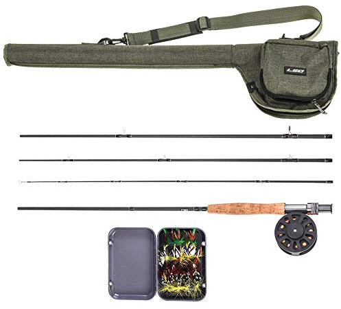 Lixada Fliegen-Angelrute und -Rolle Combo mit Tragetasche und 20 Fliegen – Premium 2,9 m 4-teilige Kohlefaserrute mit Leichter ABS-Spule – komplettes Starterpaket Fliegenfischen Starter-Set