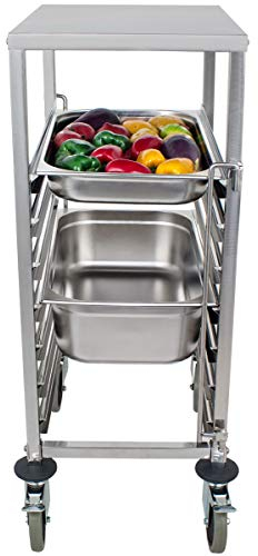 Beeketal 'BTW-7' Gastro Tablettwagen für bis zu 7 GN Behälter, Edelstahl Speise Transportwagen mit und geräuscharmen 360° Rollen (2 x Feststellbremsen), passend für GN 1/1, 1/2, 1/3 und 2/3 Behälter