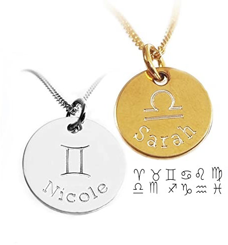 LATIGGA Zodiac Kette mit Namensgravur – Individuelle Sternzeichen-Halskette aus 925 Silber oder Vergoldet, minimalistischer Schmuck für Damen