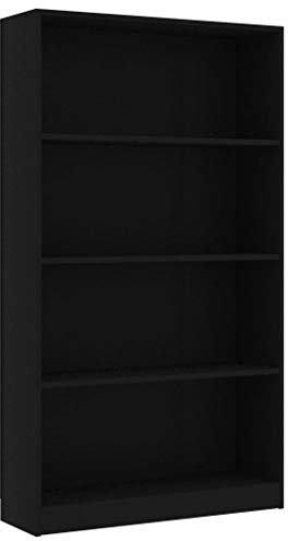 vidaXL Bücherregal 4 Fächer Standregal Aktenregal Wandregal Raumteiler Regal Raumtrenner Büroregal Mehrzweckregal Schwarz 80x24x142cm Holzwerkstoff